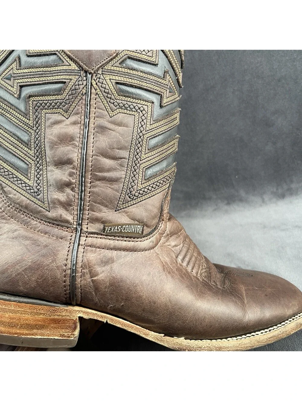 Texas Country Men’s Brown Leather Western Cowboy Boots USA Size 7 D Square Toe